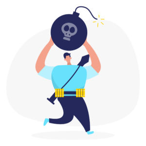 爆弾を抱えた男性のイラスト